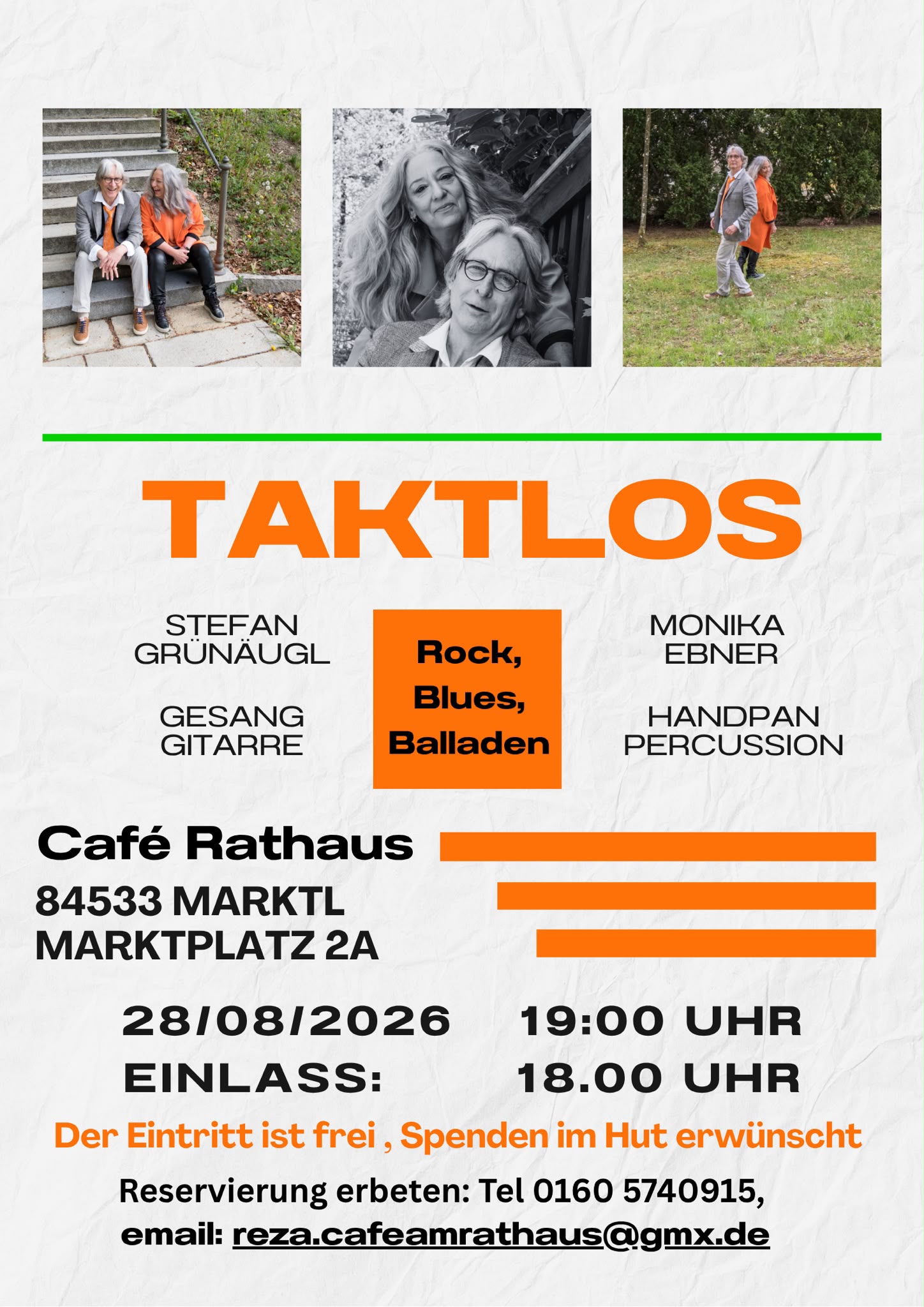 Live-Musik im Café Rathaus: TAKTLOS
